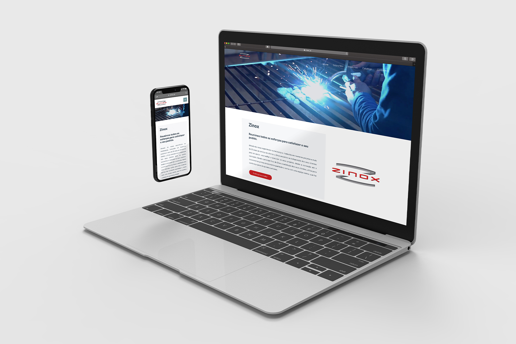 Website ZInox optimizado para versões desktop e mobile.